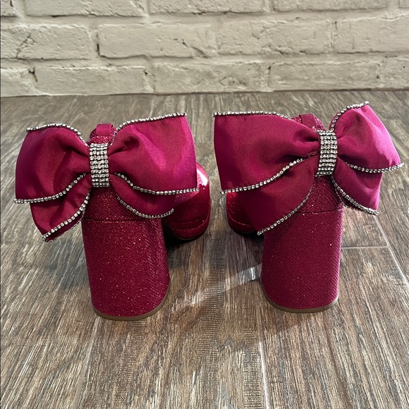 Betsey Johnson for Torrid Pink Glitter Bow Back Chunky Heels | Size 11 Wide - Picture 3 of 16